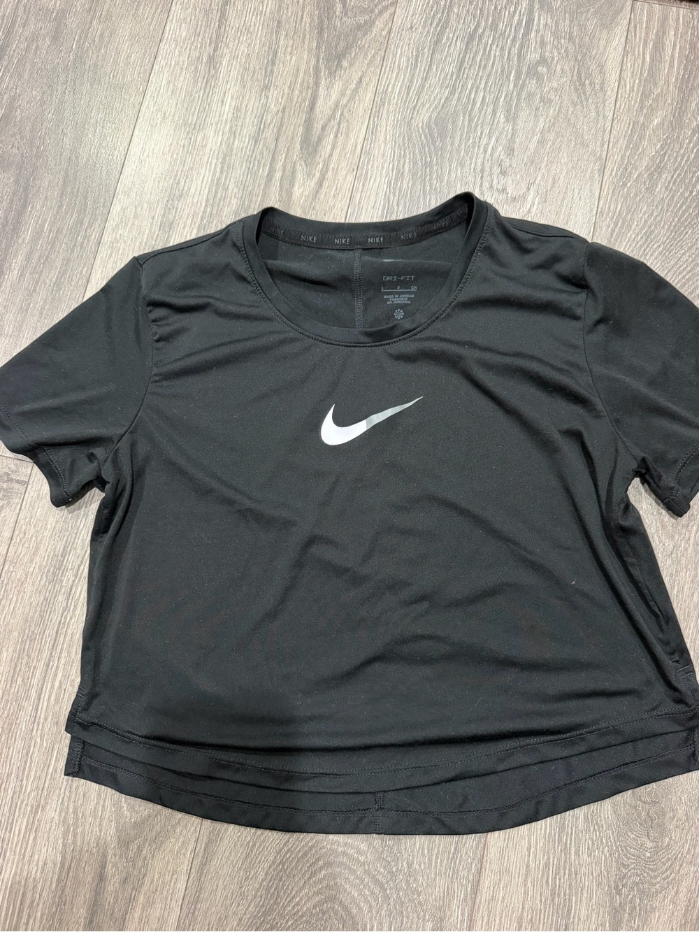 Nike Black Short Sleeve Crop Tee with White Swoosh